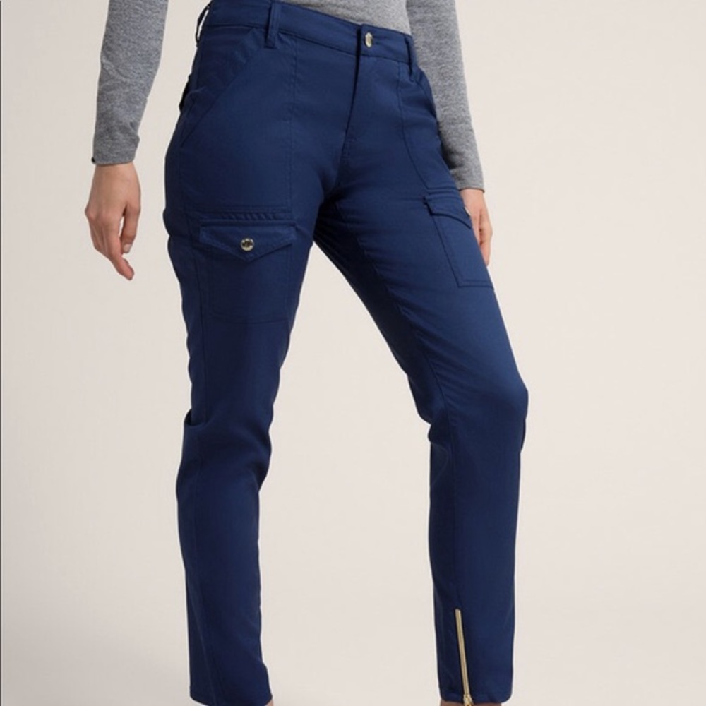 Jaanuu blue cargo scrub pants with zipper detail